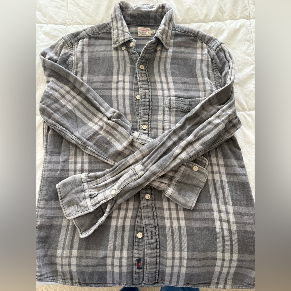 Faherty Gray and White Plaid Casual Shirt